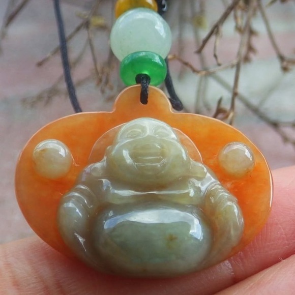 JADEITE Jade Happiness Pendant Heart Happy Buddha God